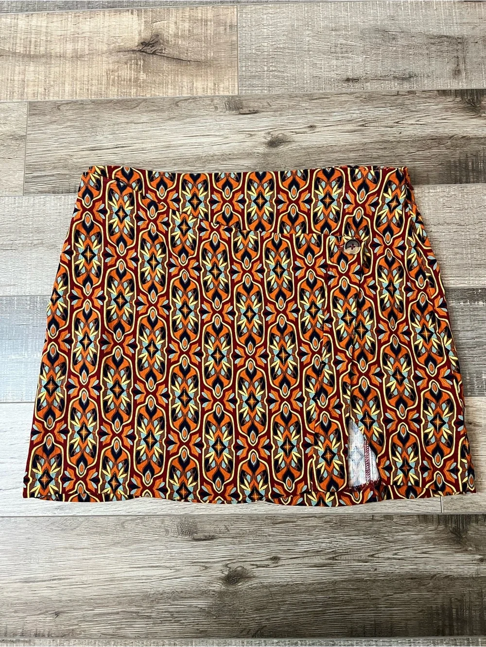 Free People Orange and Black Geometric Mini Skirt Size M